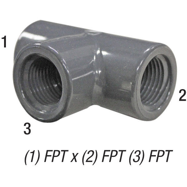 Tee, 1/4in FPT x 1/4in FPT x 1/4in FPT, PVC SCH80, Gray Car Wash Superstore