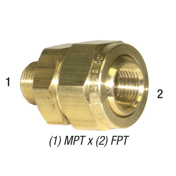 Ball Fitting, 1/2in MPT Inlet x 1/2in FPT Outlet, 300PSI, Brass Car Wash Superstore