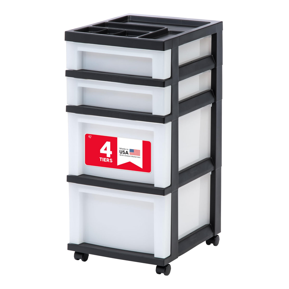 PPE 3 Drawer Plastic Cart, Black with Clear Drawers