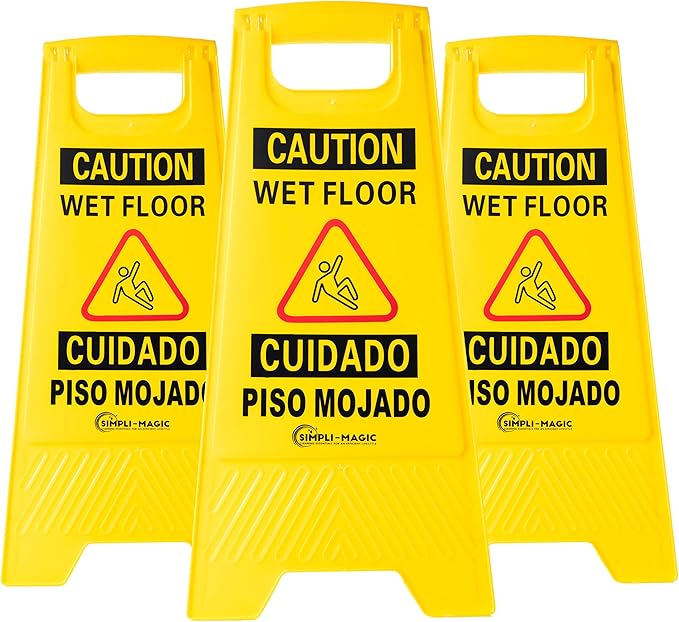 Wet Floor Caution Signs, Basic, Yellow, 3 Pack Car Wash Superstore