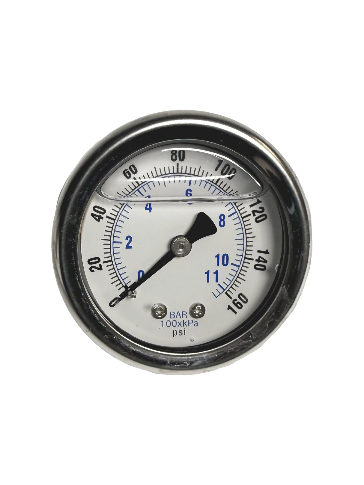 CWS 1/8'' 2'' D 0-160 PSI Rear Mount Liquid Filled Pressure Gauge CWS