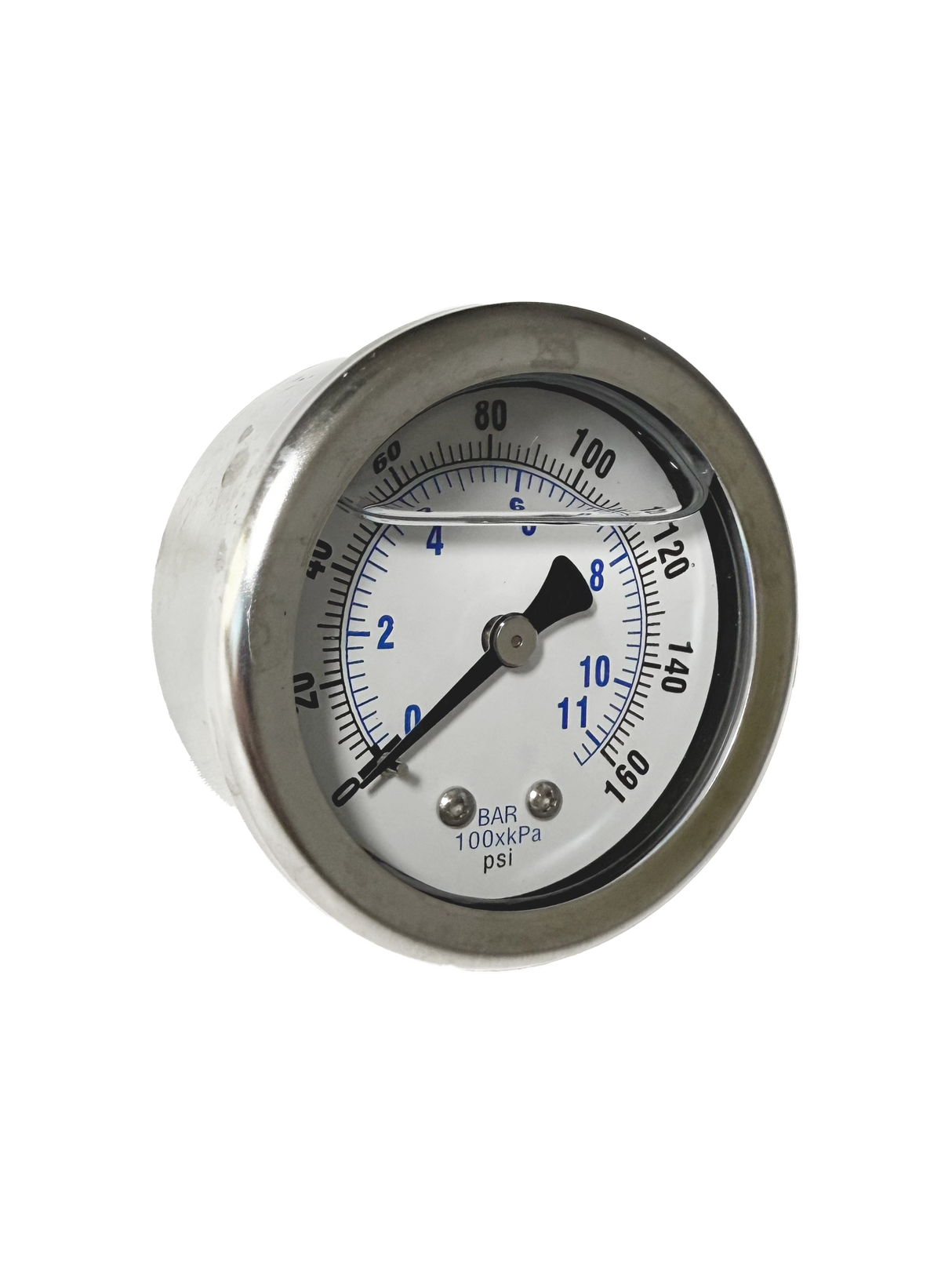 CWS 1/8'' 2'' D 0-160 PSI Rear Mount Liquid Filled Pressure Gauge CWS