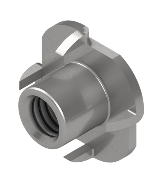 Tee Nut 3/8-16X1 thread, 4 prong zinc plated steel. Used on Super Duty Conveyor exit rubber flap door, and Belanger Duratrans exit rubber flap door. Car Wash Superstore