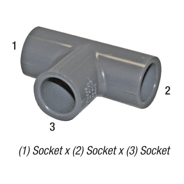 Tee, 1/2inSLP Socket x 1/2in SLP Socket, PVC SCH80, gray Sonny's
