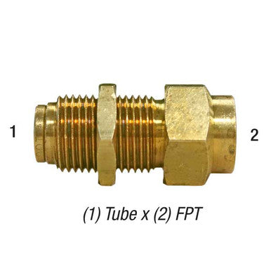 Push-In Fitting For Polyethylene And Nylon Tubing Union Bulkhead 3/8in Tube x 1/4 FPT Brass Car Wash Superstore