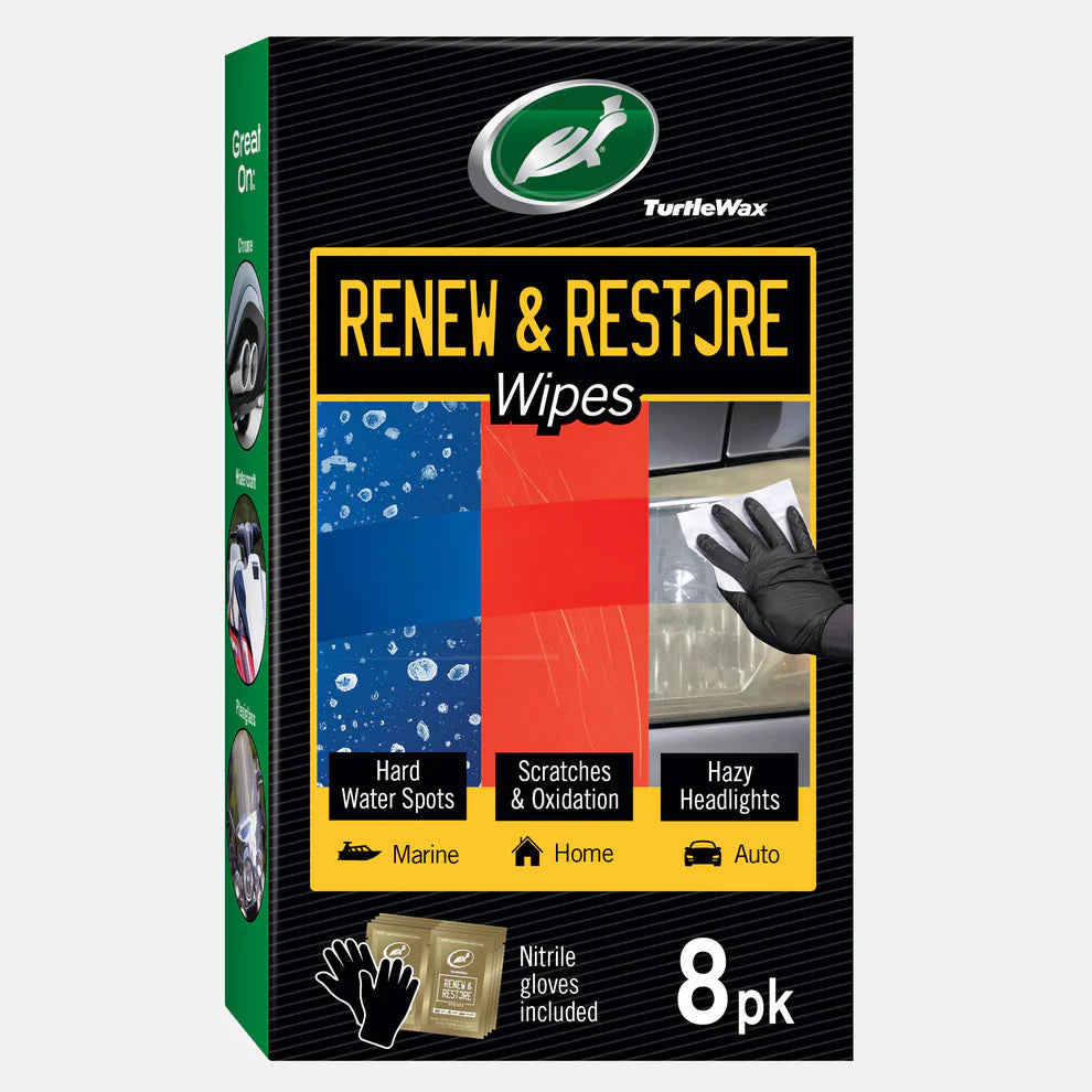 Turtle Wax Renew & Restore Wipes Kit, Includes 8pks and (1) pair of Nitrile Gloves