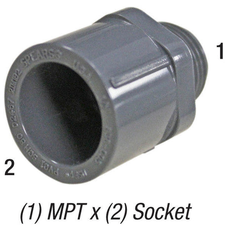 Adapter, 1/2in MPT x 1/2in SLP Socket, PVC SCH80, Gray Car Wash Superstore
