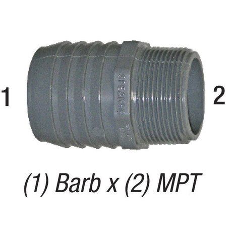 Adapter, Tapered Inside, 2in Barb x 2in MPT, PVC SCH40, 1436-020, Gray Car Wash Superstore