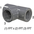 Tee, 1/4in FPT x 1/4in FPT x 1/4in FPT, PVC SCH80, Gray Car Wash Superstore