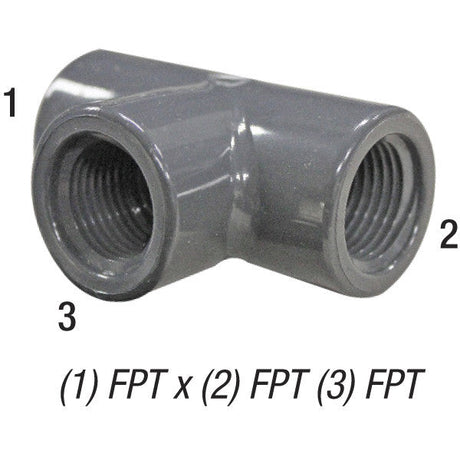 Tee, 1/4in FPT x 1/4in FPT x 1/4in FPT, PVC SCH80, Gray Car Wash Superstore