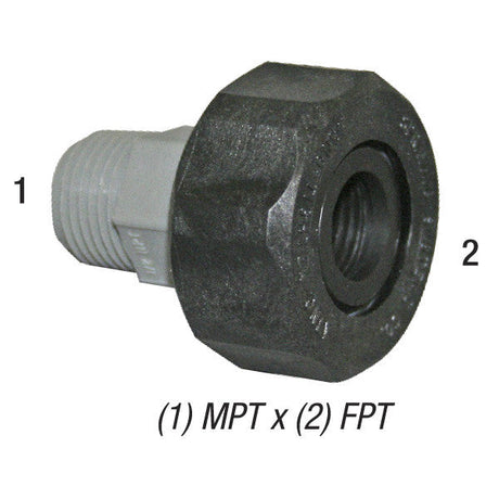 Ball Fitting, 1/2in MPT Inlet x 1/2in FPT Outlet, 125PSI, Plastic, 10PK Car Wash Superstore