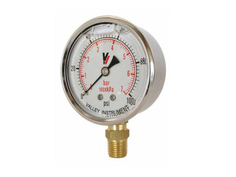 Valley Industries Dual Scale Vacuum Gauge 30-30 PSI 1/4" Bottom Mount Car Wash Superstore