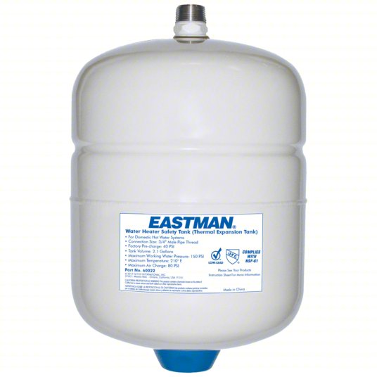 Thermal Expansion Tank: 2 gal Tank Capacity, 3/4 in Connection, 15 in Ht CWS