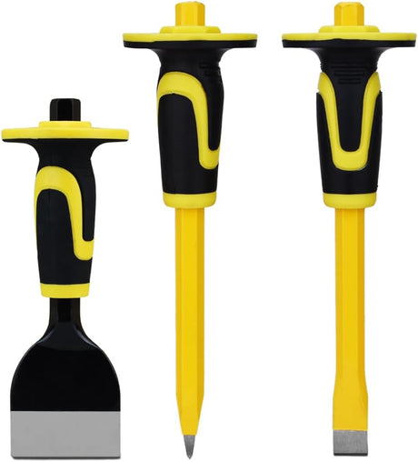 3-Piece Heavy-Duty Chisel Set with Hand Protection, Concrete and Mortar Stone Chisels Car Wash Superstore