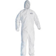 Disposable Coverall X-Large , 12 mil White SMS Fabric Zipper / Storm Flap Serged Seam Elastic Back Hood Car Wash Superstore