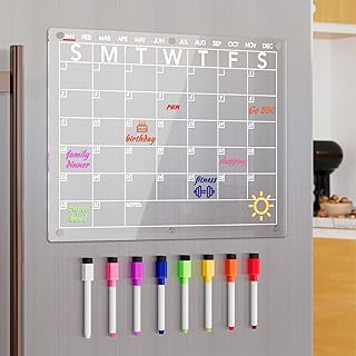 Acrylic Magnetic Dry Erase Board Calendar for Fridge, Clear Monthly Planner Whiteboard for Refrigerator, w/ 8 Colors Markers, 15"x11" Car Wash Superstore