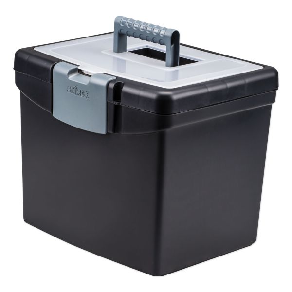 Portable File Box with Large Organizer Lid, Letter Files, 13.25" x 10.88" x 11", Black Car Wash Superstore