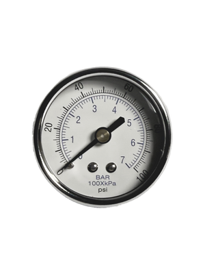CWS 1/4'' 2'' D 0-100 PSI Rear Mount Chrome Non-Liquid Pressure Gauge
