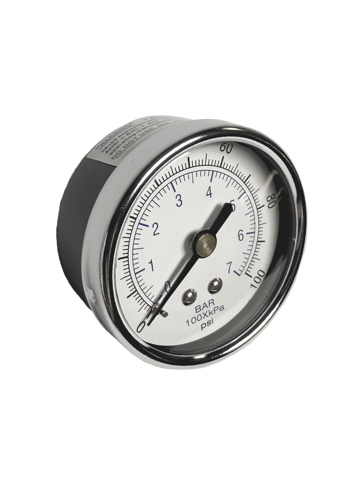 CWS 1/4'' 2'' D 0-100 PSI Rear Mount Chrome Non-Liquid Pressure Gauge