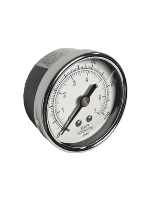 CWS 1/4'' 2'' D 0-100 PSI Rear Mount Chrome Non-Liquid Pressure Gauge