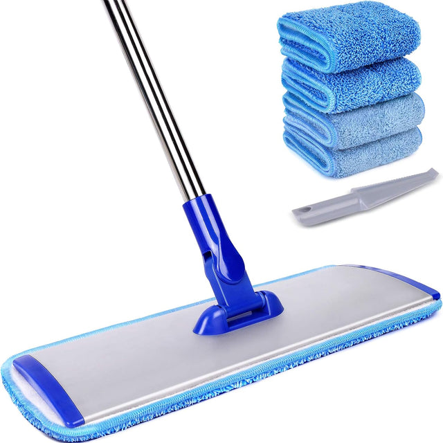 18" Professional Microfiber Mop Floor Cleaning System, Flat Mop with Stainless Steel Handle, 4 Reusable Washable Mop Pads Car Wash Superstore
