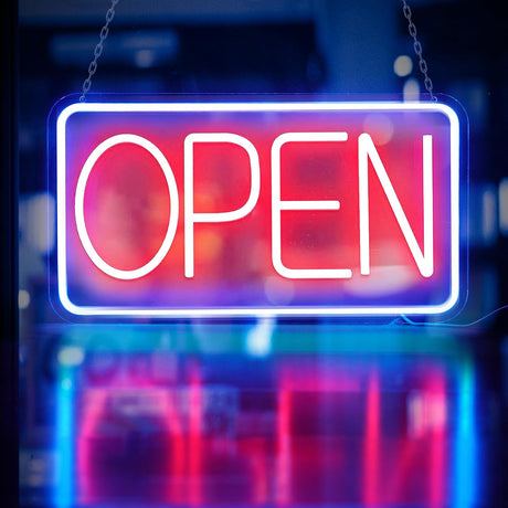 Led Neon Open Signs for Business,16.5"X 9" Open Signs, Powered by USB with ON/OFF Switch, Adjustable Bright Led Neon Open Sign for Bar Salon Coffee Stores Club Hotel (Blue/Red-Horizontal) Car Wash Superstore