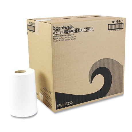 Hardwound Paper Towels, Nonperforated, 1-Ply, 8" x 350', White, 12 Rolls/Carton Car Wash Superstore