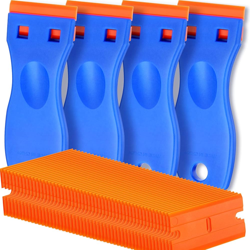 Plastic Razor Blade Scraper , Decal Label Removal Tool; 4 PC and 100 Blades Car Wash Superstore