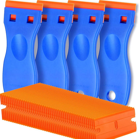 Plastic Razor Blade Scraper , Decal Label Removal Tool; 4 PC and 100 Blades Car Wash Superstore