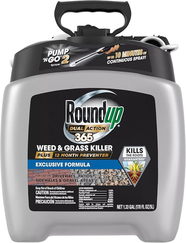 Roundup Dual Action 365 Weed & Grass Killer Plus 12 Month Preventer with Pump 'N Go 2 Sprayer, 1.33 gal Car Wash Superstore