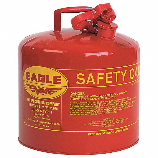 Safety Can: For Use With Flammables, 5 gal Capacity, Powder Coated Steel, RED Car Wash Superstore