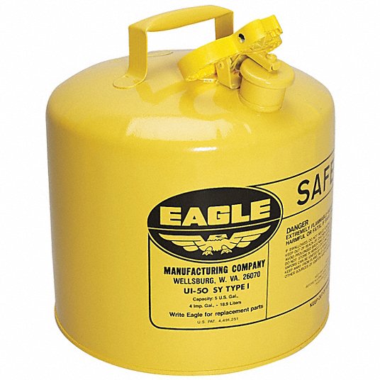 Safety Can: For Use With Flammables, 5 gal Capacity, Powder Coated Steel, YELLOW Car Wash Superstore