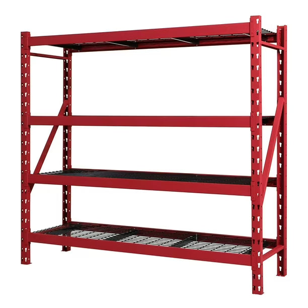 4 Shelf Industrial Storage Rack, 77" W x 24" D x 72" H - Red Car Wash Superstore
