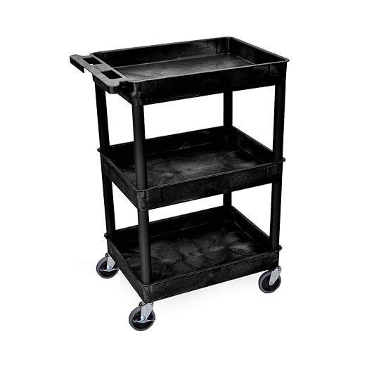 Plastic Utility Cart with Deep Lipped Plastic Shelves, Flat, 2 Shelves, 500 lb, ,34-1/2 in x 17-1/2 in x 32-3/4 in Car Wash Superstore