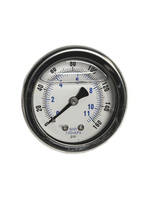 CWS 1/8'' 2'' D 0-160 PSI Rear Mount Liquid Filled Pressure Gauge