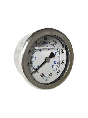 CWS 1/8'' 2'' D 0-160 PSI Rear Mount Liquid Filled Pressure Gauge