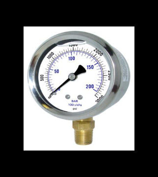 CWS 1/4'' 2-1/2'' D 0-5000 PSI Bottom Mount Liquid Pressure Gauge