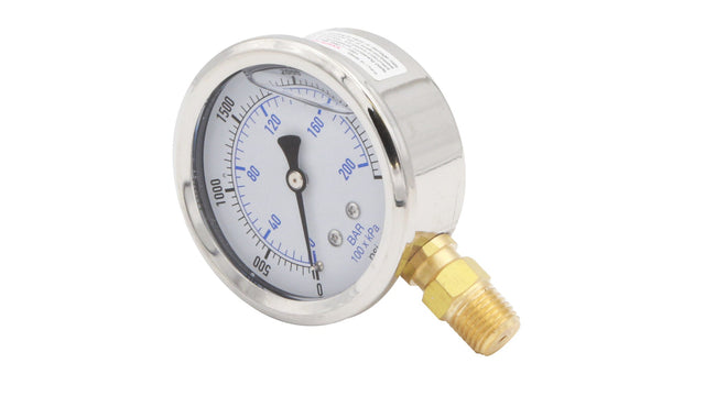 AVW Gauge 2 1/2" Dial, Liquid Filled 1/4" Bottom Stem 0-3000PSI Car Wash Superstore
