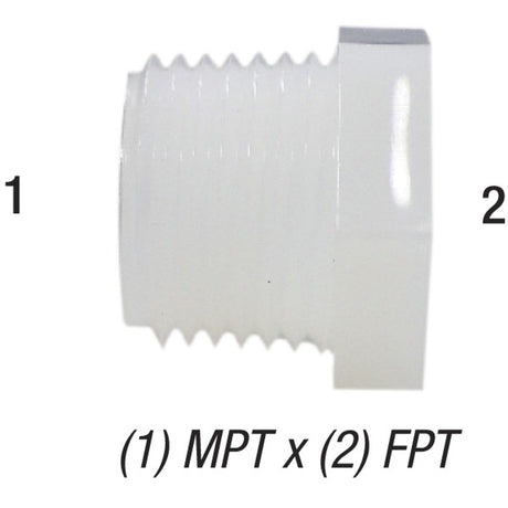 Hex Reducer Bushing, 1/2in MPT x 3/8in FPT, Nylon Car Wash Superstore