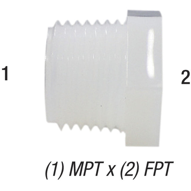 Hex Reducer Bushing, 1/2in MPT x 3/8in FPT, Nylon Car Wash Superstore