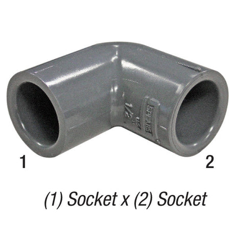 90° elbow, 1/2in SLP Socket x 1/2in SLP Socket, PVC SCH80, Gray Sonny's