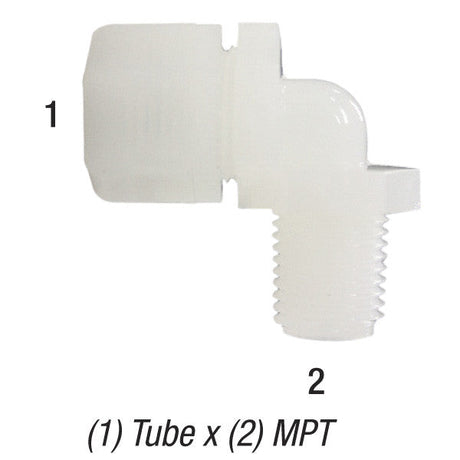 Male Elbow,  3/8in Tube x 1/4in MPT, Thermoplastic, N6MC4 Sonny's