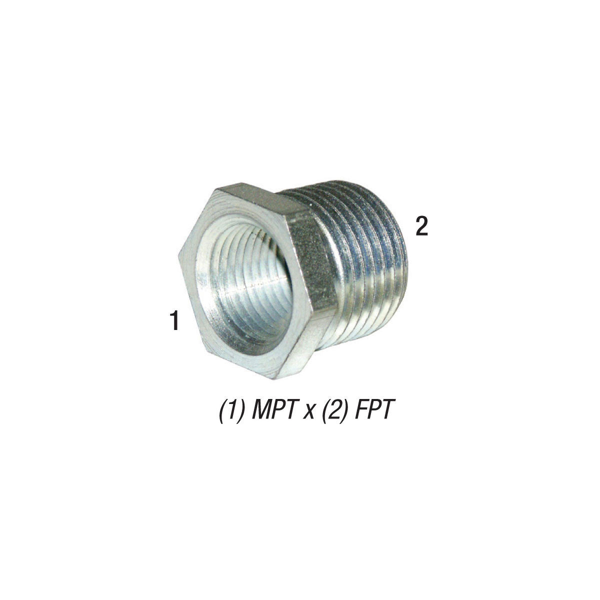 Hex Reducer Bushing, 1-1/4in MPT x 3/4in FPT, Steel Zinc Coated, 5406-20-12 Sonny's