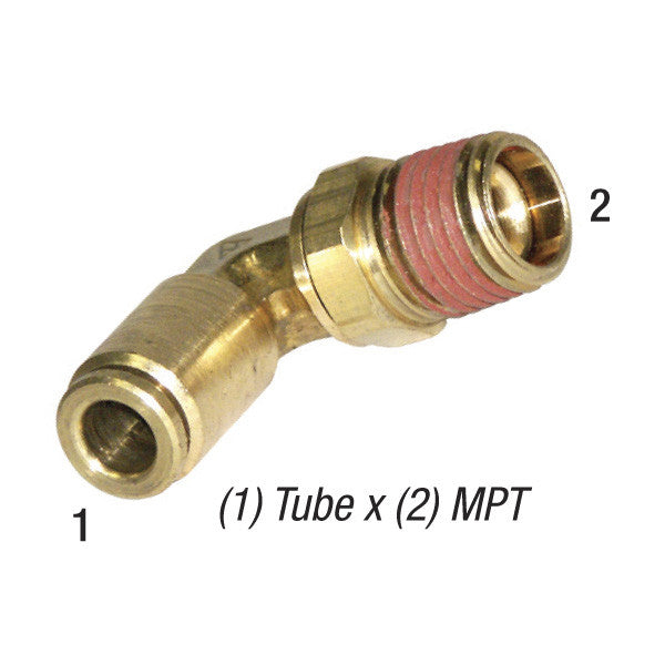 Push-in elbow swivel, 3/8in tube x 3/8in MNP, 285PSI, 0°-150°F, brass, 20-086 Sonny's
