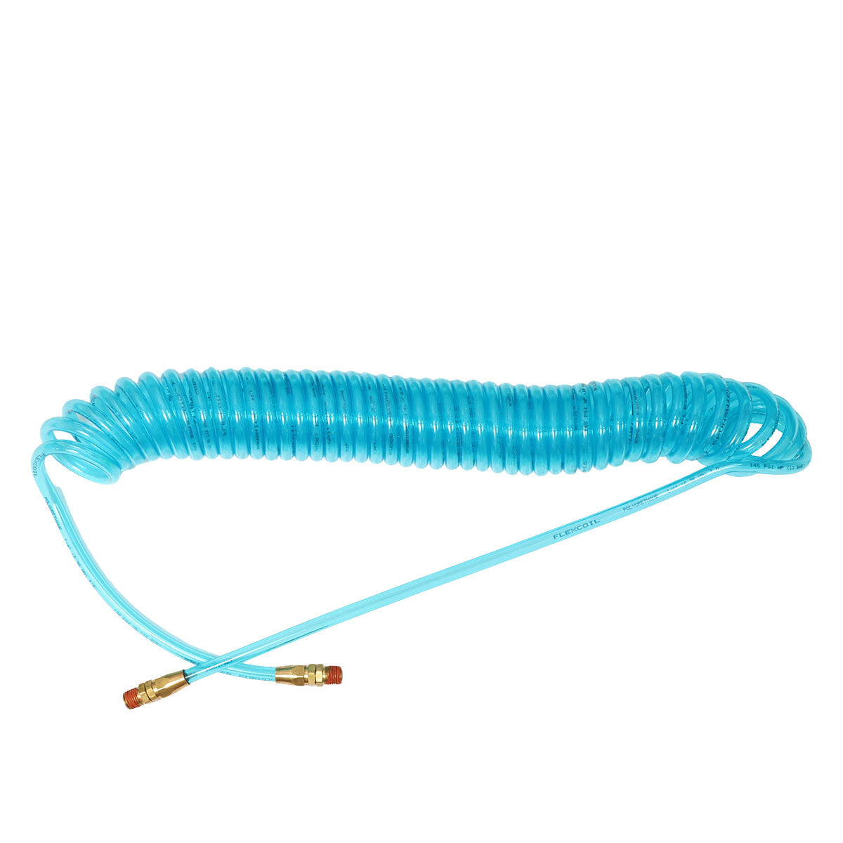 Polyurethane Flex Coiled Hose Assembly Transparent Blue Clear- 1/4in I.D. x 25 FT. Length - Brass Compression Fittings with Two Swivel Ends x 1/4in MPT Car Wash Superstore