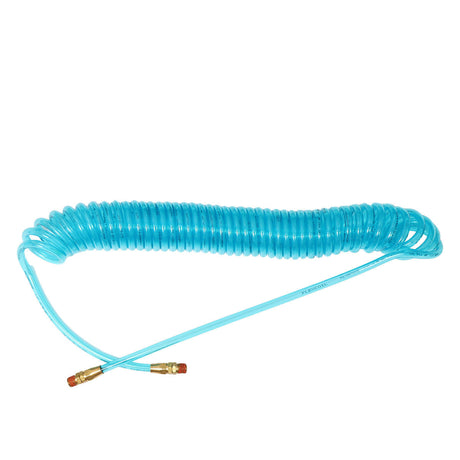 Polyurethane Flex Coiled Hose Assembly Transparent Blue Clear- 1/4in I.D. x 25 FT. Length - Brass Compression Fittings with Two Swivel Ends x 1/4in MPT Car Wash Superstore