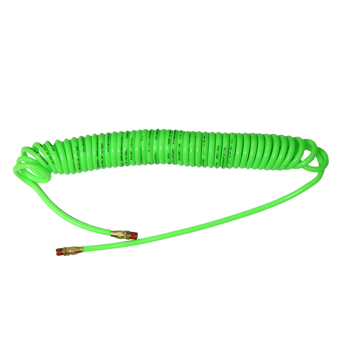Coiled Hose, 1/4in I.D. x 25ft, Polyurethane, Green Car Wash Superstore