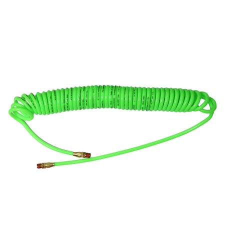 Coiled Hose, 1/4in I.D. x 25ft, Polyurethane, Green Car Wash Superstore