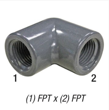 90° Elbow, 1/4in FPT x 1/4in FPT, PVC SCH80, Gray Car Wash Superstore