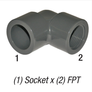 90° Elbow, 1in SLP Socket x 1in FPT, PVC SCH80, Gray Car Wash Superstore